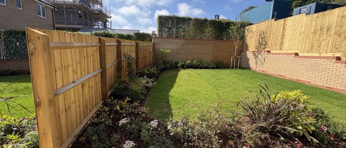 Garden with featheredge fence on multiple levels